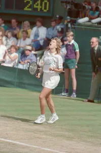 Steffi Graf pictured in action in the Wimbledon Ladies Singles Final on 2nd July 1988 Steffi Graf pictured in action in the Wimbledon Ladies Singles Final on 2nd July 1988