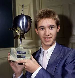 Stephen Hendry holding trophy December 1987 Stephen Hendry holding trophy December 1987