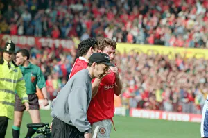 Steve Bruce, congratulated by Ryan Giggs (number 11) pictured at the end of the match Steve Bruce, congratulated by Ryan Giggs (number 11) pictured at the end of the match