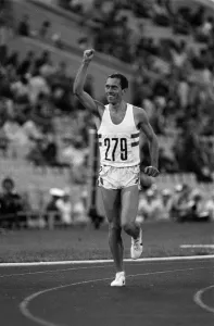Steve Ovett GBR athlete celebrates after winning gold medal in 800 metres in the Grand Steve Ovett GBR athlete celebrates after winning gold medal in 800 metres in the Grand
