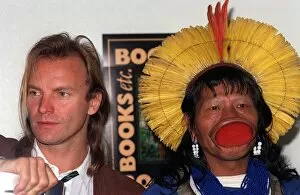 Images Dated 28th April 1989: Sting with Raoni a Kayapo Indian Chief April 1989 at news press conference to