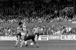 Stoke City 2 v. Wolverhampton Wanderers 1. Division 1 Football. April 1982 MF06-40-016 Stoke City 2 v. Wolverhampton Wanderers 1. Division 1 Football. April 1982 MF06-40-016