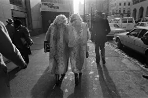 Images Dated 13th February 1981: Street scene in New York, two women wearing fur coats walking down the street