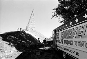 Stuntman Evel Knievel prepares to jump Snake River Canyon Stuntman Evel Knievel prepares to jump Snake River Canyon