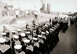 Submarine HMS Conqueror seen here with her crew at her commissioning ceremony Submarine HMS Conqueror seen here with her crew at her commissioning ceremony