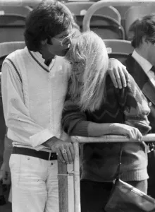 Sue Barker and Cliff Richard kissing in stands at tennis tournament - June 1983 Sue Barker and Cliff Richard kissing in stands at tennis tournament - June 1983