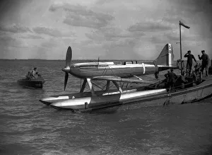 A Supermarine S6B Seaplane powered by a Rolls Royce engine seen here being prepared for A Supermarine S6B Seaplane powered by a Rolls Royce engine seen here being prepared for