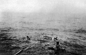Survivors from a torpedoed merchant ship who survived in the water for a day Survivors from a torpedoed merchant ship who survived in the water for a day
