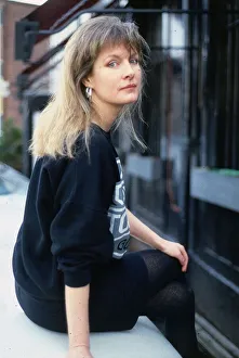 Susan Wooldridge sitting on wall January 1988 Susan Wooldridge sitting on wall January 1988