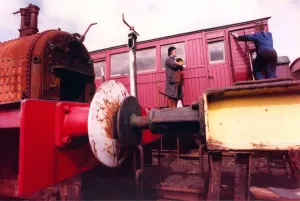Tanfield Railway carriage foreman Mel Deighton working on the 50 year old LNER Ballast Tanfield Railway carriage foreman Mel Deighton working on the 50 year old LNER Ballast