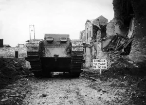 A tank making its way up to the front during the Battle of Cambrai 21 November 1917 A tank making its way up to the front during the Battle of Cambrai 21 November 1917