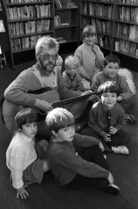 Teatime treat... musician and storyteller Bob Pegg entertains youngsters at Almondbury Teatime treat... musician and storyteller Bob Pegg entertains youngsters at Almondbury