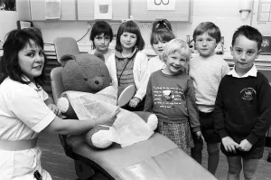 A Teddy with teeth?... Dental nurse Annette Brodie talks about teeth at Slaithwaite A Teddy with teeth?... Dental nurse Annette Brodie talks about teeth at Slaithwaite