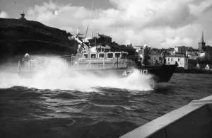 Tenby's 47 foot long Tyne Class lifeboat, the RFA Sir Galahad, in operation at Tenby Tenby's 47 foot long Tyne Class lifeboat, the RFA Sir Galahad, in operation at Tenby