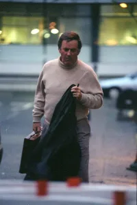 Terry Wogan TV Presenter December 98 Outside BBC studio in london carrying jacket Terry Wogan TV Presenter December 98 Outside BBC studio in london carrying jacket