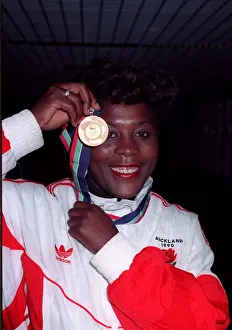 Tessa Sanderson athlete with Olympic Gold medal 2/90 at Heathrow airport after Tessa Sanderson athlete with Olympic Gold medal 2/90 at Heathrow airport after