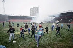 Thousands of Charlton fans attended the derelict, weed-strewn Valley football ground in Thousands of Charlton fans attended the derelict, weed-strewn Valley football ground in