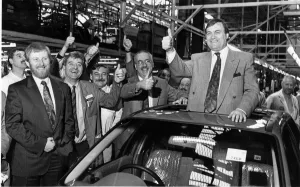 Thumbs up from shadow transport minister John Prescott as he meets workers during his Thumbs up from shadow transport minister John Prescott as he meets workers during his
