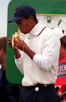 Tiger Woods Golf USA eating a banana at Royal Troon golf course in Scotland Thursday Tiger Woods Golf USA eating a banana at Royal Troon golf course in Scotland Thursday