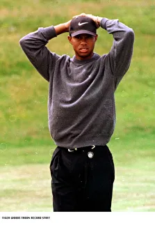Tiger Woods golfer Hands on his head Looks disappointed practice Tiger Woods golfer Hands on his head Looks disappointed practice