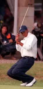 Tiger Woods at the Open Golf Championship Troon July 1997 after his birdie on the 18th Tiger Woods at the Open Golf Championship Troon July 1997 after his birdie on the 18th