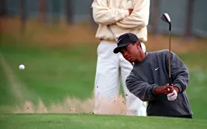 Tiger Woods practises for Open Golf Championship July 1997 playing his way out of a Tiger Woods practises for Open Golf Championship July 1997 playing his way out of a
