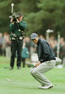 Tiger Woods watches a putt just miss the hole October 1998 during the 1998 World Tiger Woods watches a putt just miss the hole October 1998 during the 1998 World