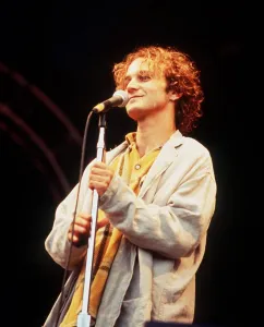 Tim Booth singer of pop group James on stage 1994 at Glastonbury Festival Tim Booth singer of pop group James on stage 1994 at Glastonbury Festival