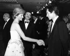 Timothy Dalton actor meeting Princess Diana attending the charity premiere of The Living Timothy Dalton actor meeting Princess Diana attending the charity premiere of The Living
