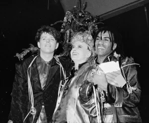Tom Bailey, Alaanah Currie and Josh Leeway who form British pop group The Thompson Twins Tom Bailey, Alaanah Currie and Josh Leeway who form British pop group The Thompson Twins