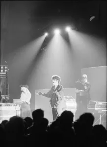 Tom Bailey and Alannah Currie of the British pop group The Thompson Twins performing Tom Bailey and Alannah Currie of the British pop group The Thompson Twins performing