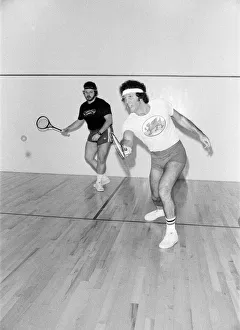 Tom Jones plays squash with his son Mark Woodward at Caesars Palace Hotel, Las Vegas Tom Jones plays squash with his son Mark Woodward at Caesars Palace Hotel, Las Vegas