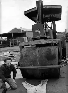 Tom Weatherell with his vintage 10-ton steam roller Resolution on 26th March 1978 Tom Weatherell with his vintage 10-ton steam roller Resolution on 26th March 1978