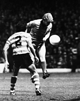 Tommy Burns footballer Celtic FC in UEFA Cup match heading the ball football strip Tommy Burns footballer Celtic FC in UEFA Cup match heading the ball football strip