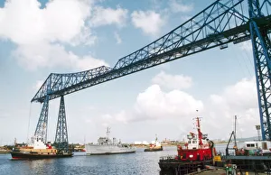 Ton class minesweeper HMS Kellington seen here being towed under the Tees Transporter Ton class minesweeper HMS Kellington seen here being towed under the Tees Transporter