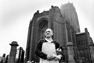 Anglican Cathedral Collection: Tony Baker stonemason is the first stonemason to be employed full time at Liverpool
