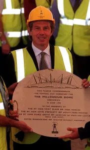 Tony Blair attends the topping out cermoney at the Millennium Dome today Tony Blair attends the topping out cermoney at the Millennium Dome today