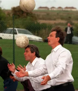 Tony Blair and Kevin Keegan at Stanley Deason School Brighton as the Labour Leader shows Tony Blair and Kevin Keegan at Stanley Deason School Brighton as the Labour Leader shows