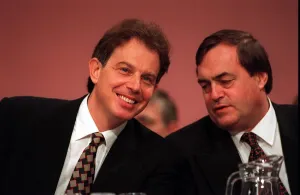 Tony Blair Labour leader with John Prescott on the platform at the Labour Party Tony Blair Labour leader with John Prescott on the platform at the Labour Party