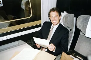 Tony Blair Labour MP sitting on train July 1994 Tony Blair Labour MP sitting on train July 1994