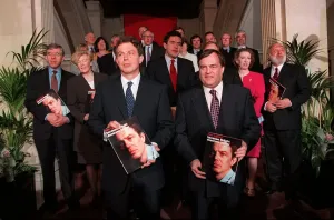 Tony Blair and shadow cabinet launch their manifesto for the general election April 1997 Tony Blair and shadow cabinet launch their manifesto for the general election April 1997