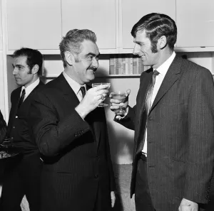 Tony Book (right) opens his new shop, a fitted furniture business. 15th December 1970 Tony Book (right) opens his new shop, a fitted furniture business. 15th December 1970