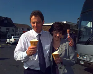 Tony and Cherie Blair enjoy ice cream on a hot sunny day in Monmouth during the April Tony and Cherie Blair enjoy ice cream on a hot sunny day in Monmouth during the April