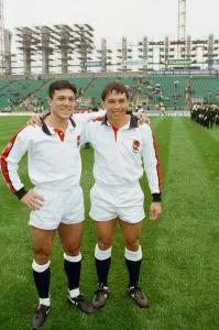 Tony and Rory Underwood pose for the camera's befire the start of Englands test match Tony and Rory Underwood pose for the camera's befire the start of Englands test match