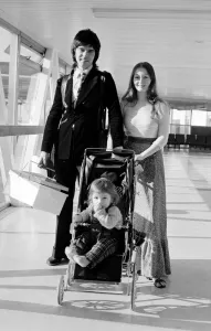 Tony Visconti with his wife Mary Hopkins and child - November 1973 at London Tony Visconti with his wife Mary Hopkins and child - November 1973 at London