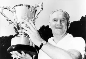 Tottenham Hotspur manager Bill Nicholson holding the league cup trophy before the start Tottenham Hotspur manager Bill Nicholson holding the league cup trophy before the start