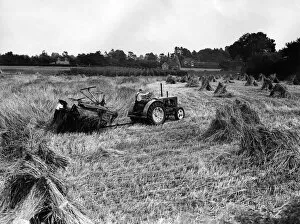 Images Dated 1st August 1970: Tractors at work during a harvesting scene in England. Circa 1970 P004513