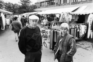 Two traders at the Greymare Lane Market, Openshaw, Manchester Two traders at the Greymare Lane Market, Openshaw, Manchester