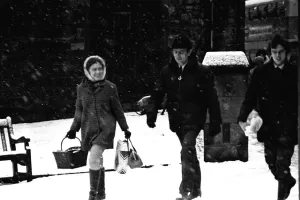 Traffic and pedestrains struggle against the snow on Grainger Street Traffic and pedestrains struggle against the snow on Grainger Street