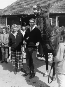 Trainer Kim Bailey and pregnant wife Tracey toast the 1990 Grand National winner Mister Trainer Kim Bailey and pregnant wife Tracey toast the 1990 Grand National winner Mister